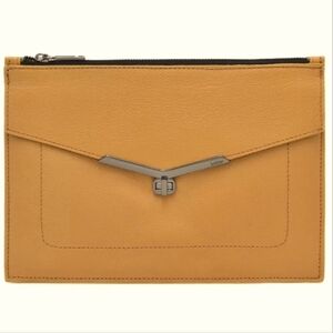 BOTKIER Leather Valentina Large Clutch With Wristlet Strap. Camel. Designer. NWT